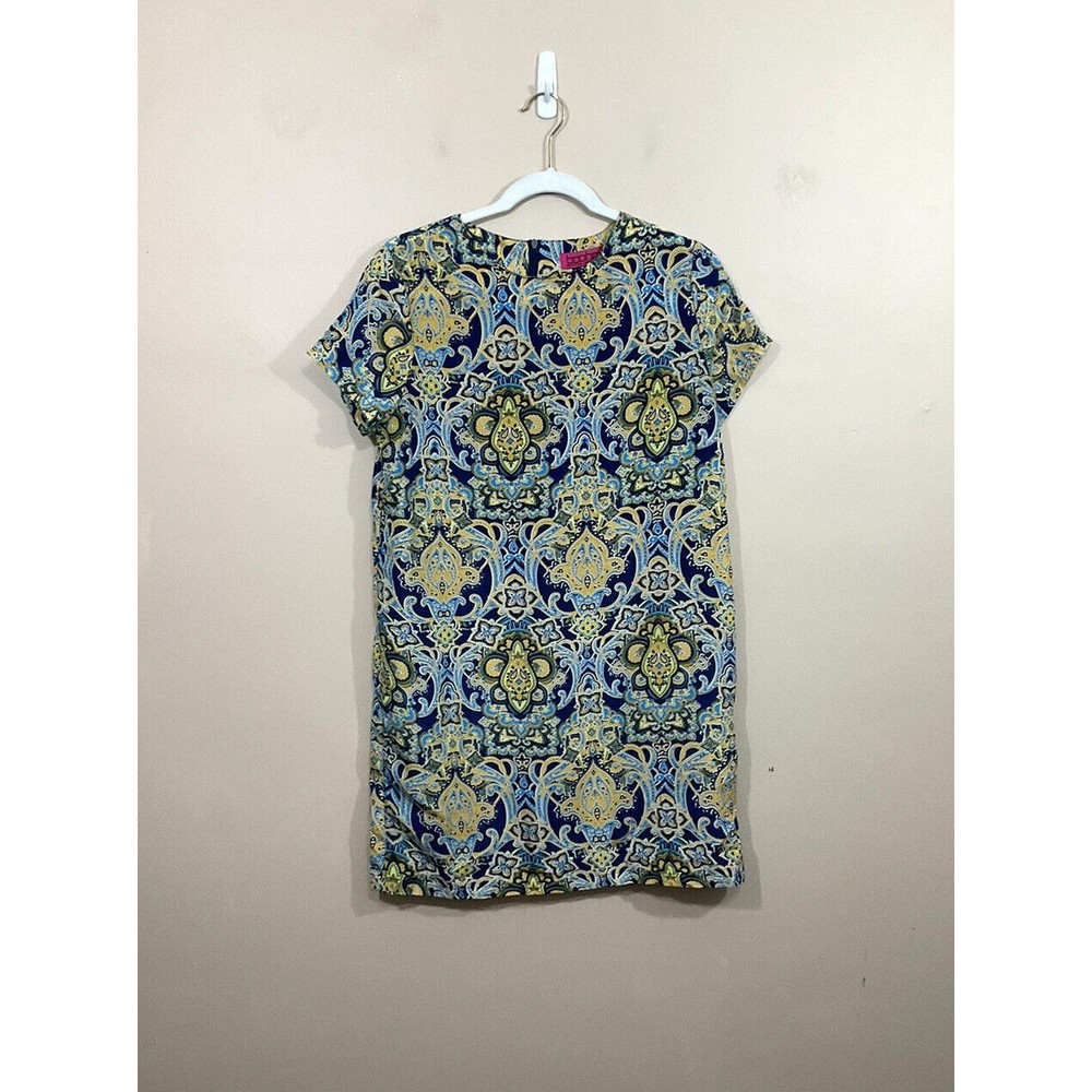 Boohoo Womens Boho Shift Midi Dress 6 Blue Hippie Geometric Print Party Travel